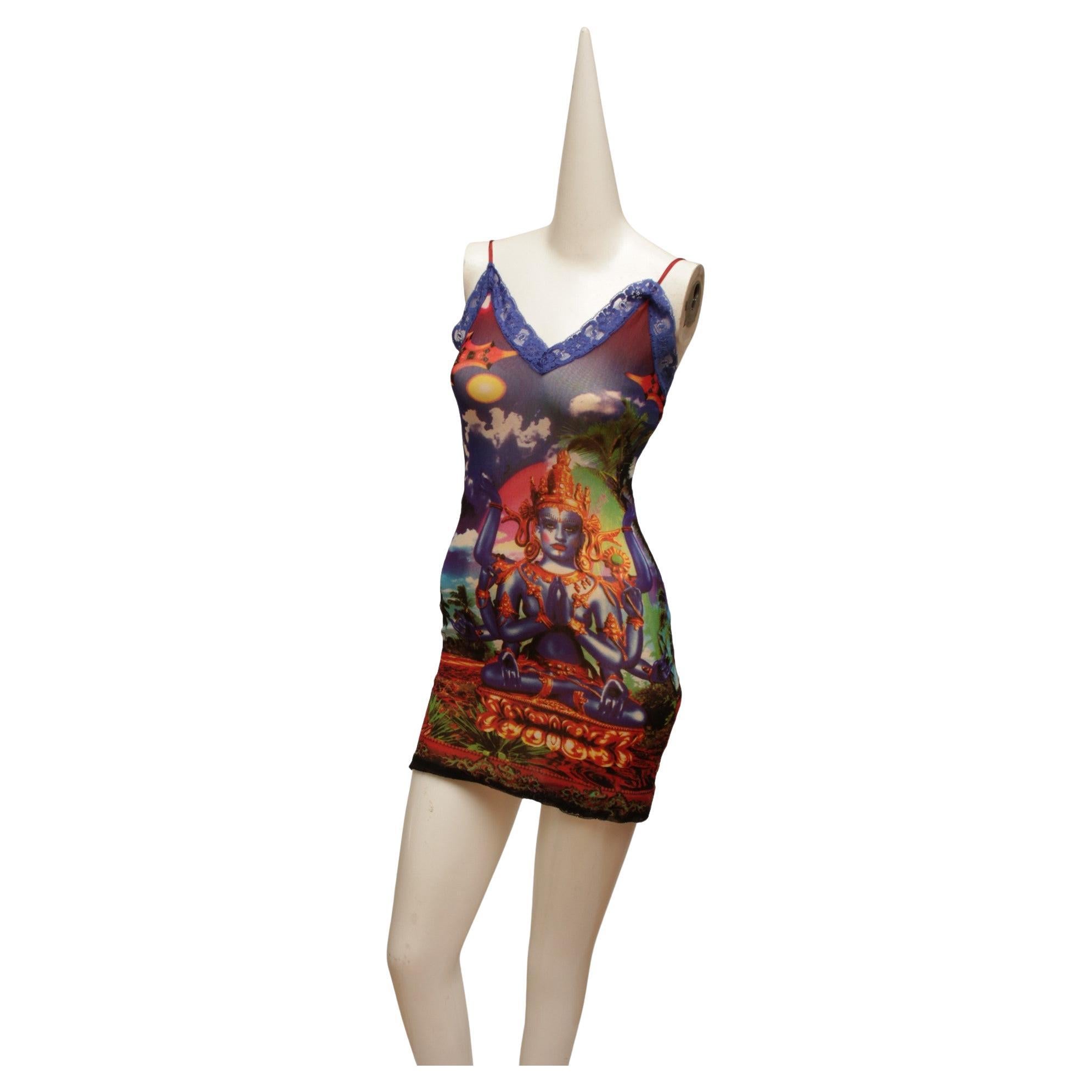JEAN PAUL GAULTIER, Maille, MESH, Hindu G-d Shiva Butterfly Tattoo midi dress