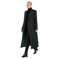 CHLOE long double-breasted coat in green check wool and green lining