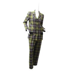 YVES SAINT LAURENT, Green Navy Plaid Ensemble with Fringe Pockets, 1970s