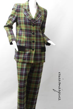 YVES SAINT LAURENT, Green Navy Plaid Ensemble with Fringe Pockets, 1970s