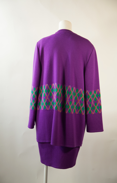 VALENTINO, Purple Wool Knit Sweater Dress and Argyle Cardigan Ensemble