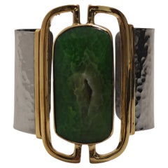 Bali Designer Green Crystal Two-Tone Cuff Bracelet