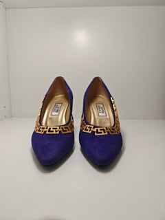 Vintage 90s Gianni Versace Purple Suede Pumps Mid HIgh Women's Heels