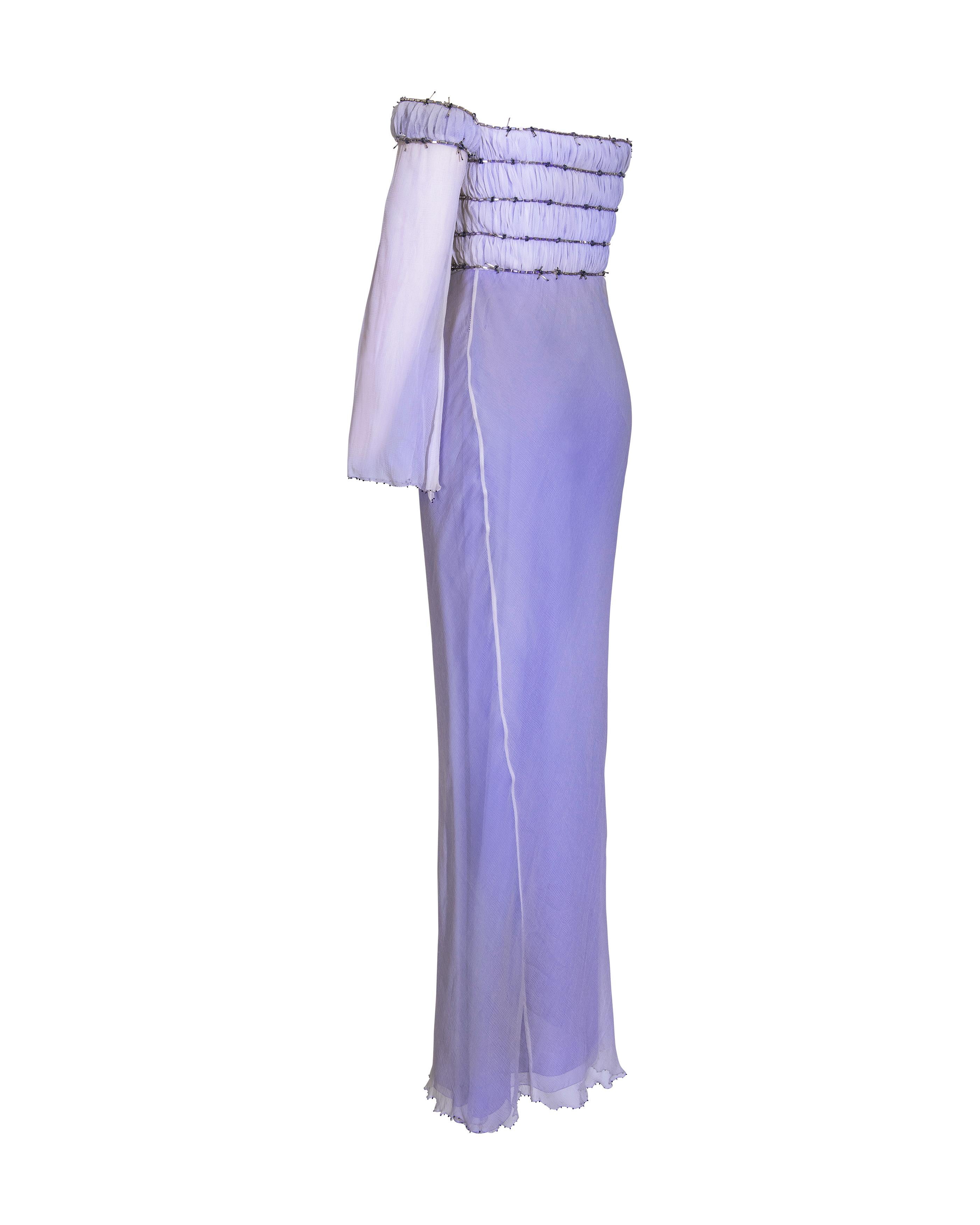 A/W 1998 Gianni Versace Purple Strapless One-Shoulder 'Barbed Wire' Gown 5