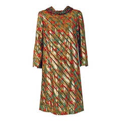 1960's Branell Beaded Colorful Metallic Lame Belted Long-Sleeve Cocktail Dress 9