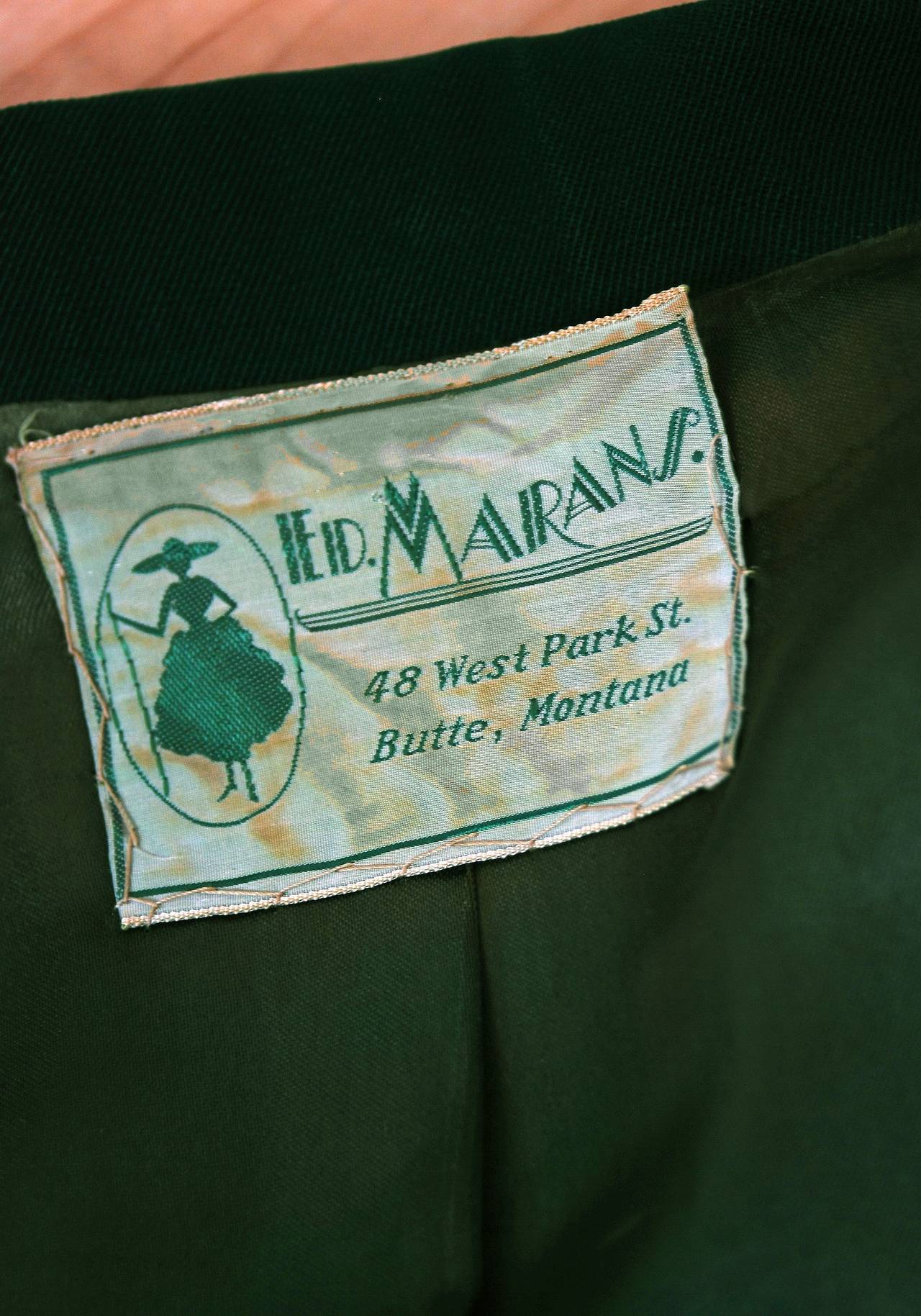 Women's 1940's Elegant Forest-Green Gabardine Deco-Pockets Tailored Jacket & Skirt Suit