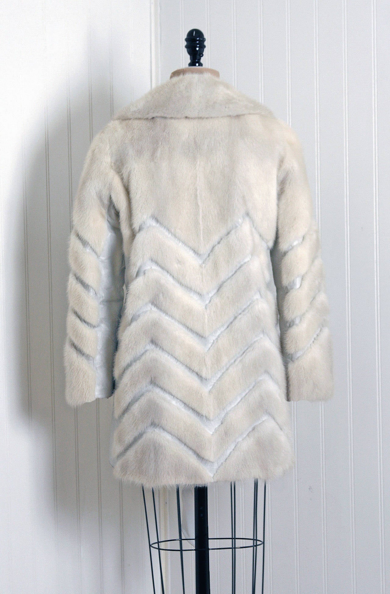 1960's Luxurious Platinum-White Stripe Patchwork Mink-Fur Leather Belted Jacket 1