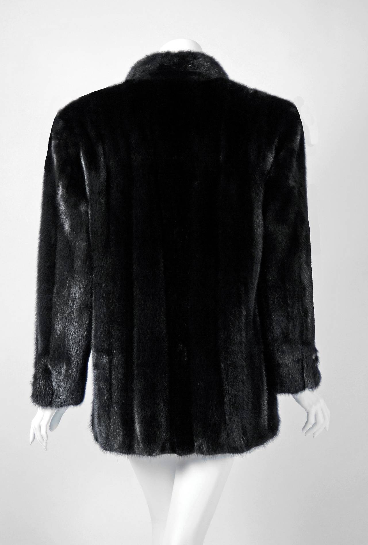 Women's 1990's Ralph Lauren Deluxe Black Mink Fur Double-Breasted Cropped Coat Jacket
