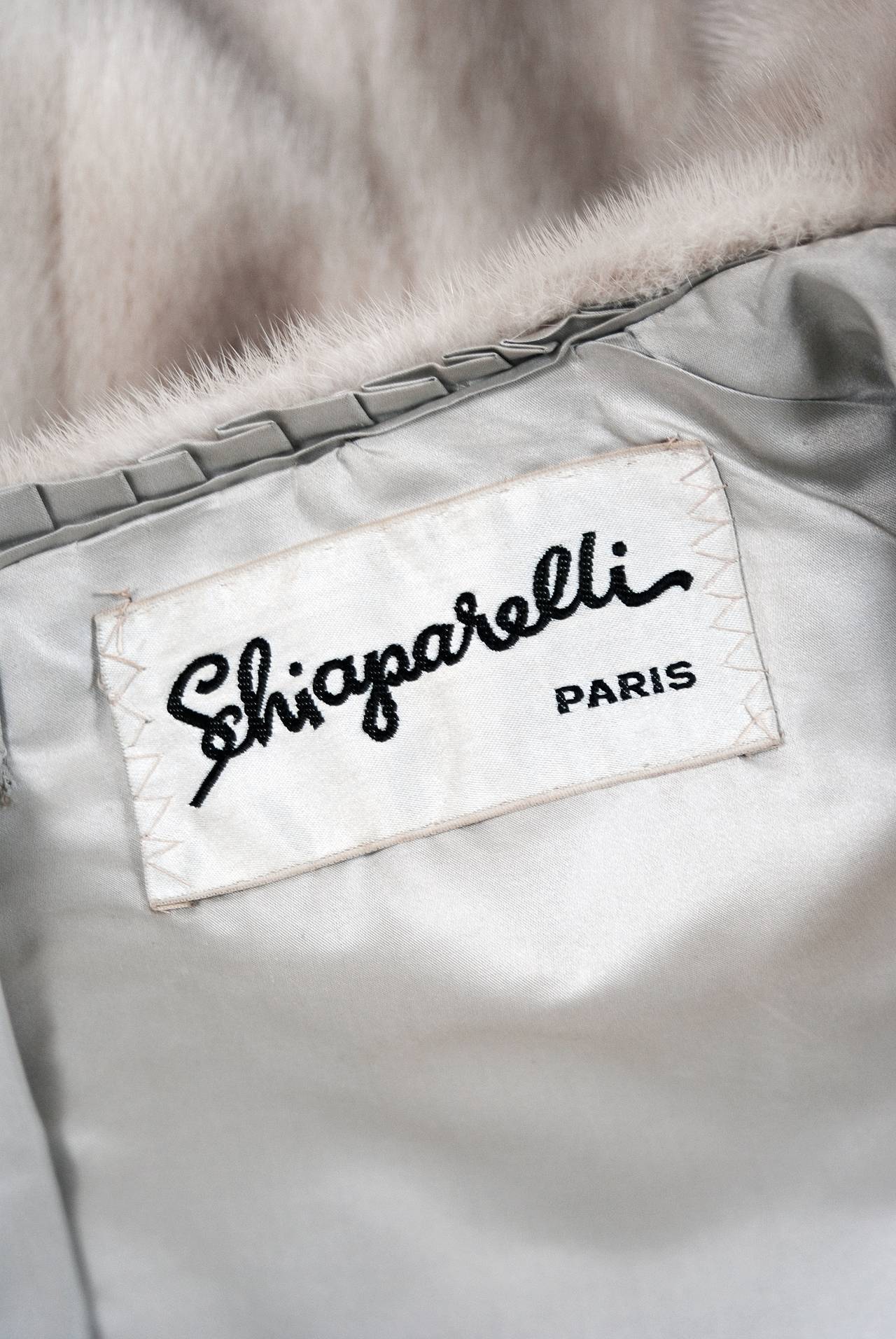 Women's 1950's Schiaparelli Paris Ivory-White Mink Fur Tailored Princess Stroller Coat