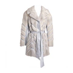 1960's Luxurious Platinum-White Stripe Patchwork Mink-Fur Leather Belted Jacket