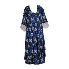 1920's Elegant Navy-Blue Deco Novelty Print Silk Avant-Garde Flapper Dress 3