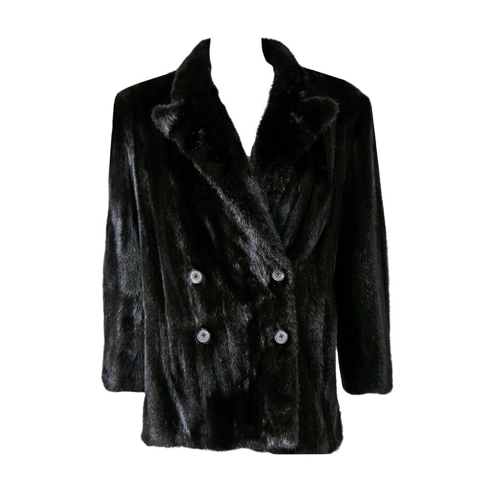 1990's Ralph Lauren Deluxe Black Mink Fur Double-Breasted Cropped Coat Jacket