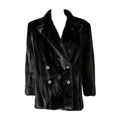 Vintage 1990's Ralph Lauren Deluxe Black Mink Fur Double-Breasted Cropped Coat Jacket