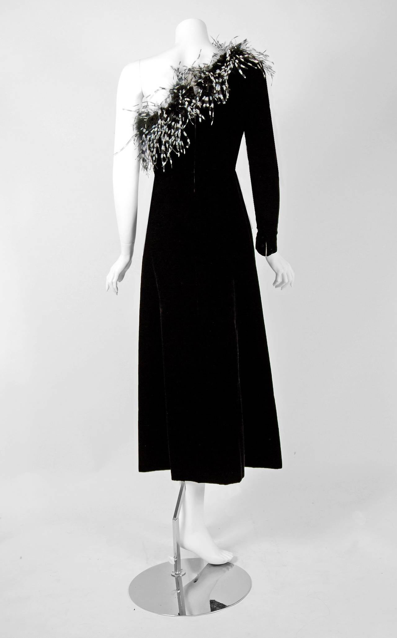 black velvet feather dress