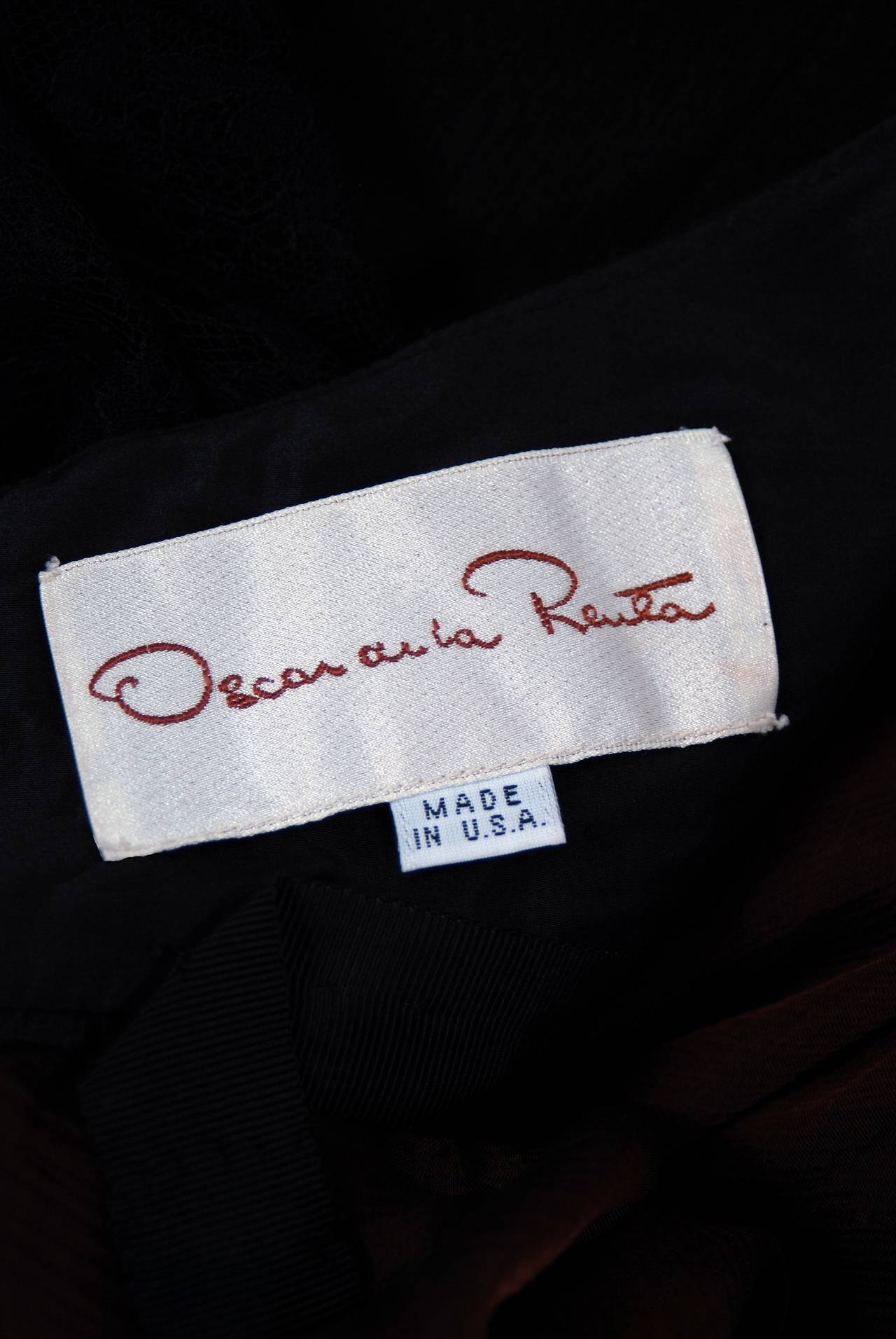 1995 Oscar de la Renta Black Lace Illusion and Mocha Silk-Chiffon Sculpted Dress 1