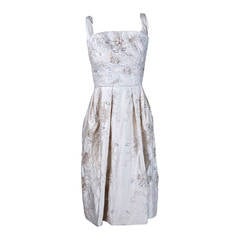 Vintage 1950's Ceil Chapman White Embroidered Beaded Applique Satin Cocktail Dress