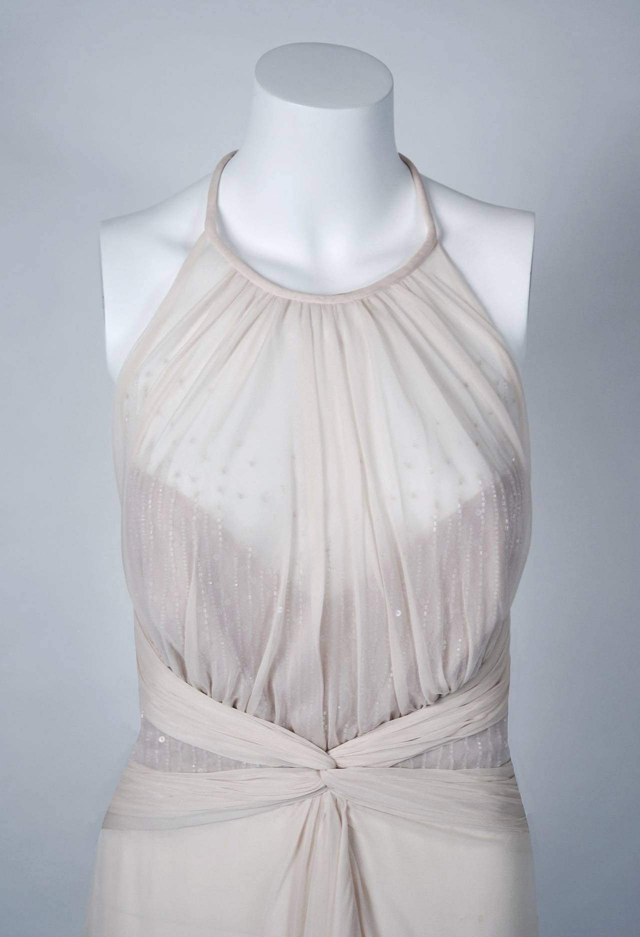 1970's Bob Mackie Ivory-White Beaded Silk-Chiffon Halter Illusion Gown & Jacket In Excellent Condition In Beverly Hills, CA
