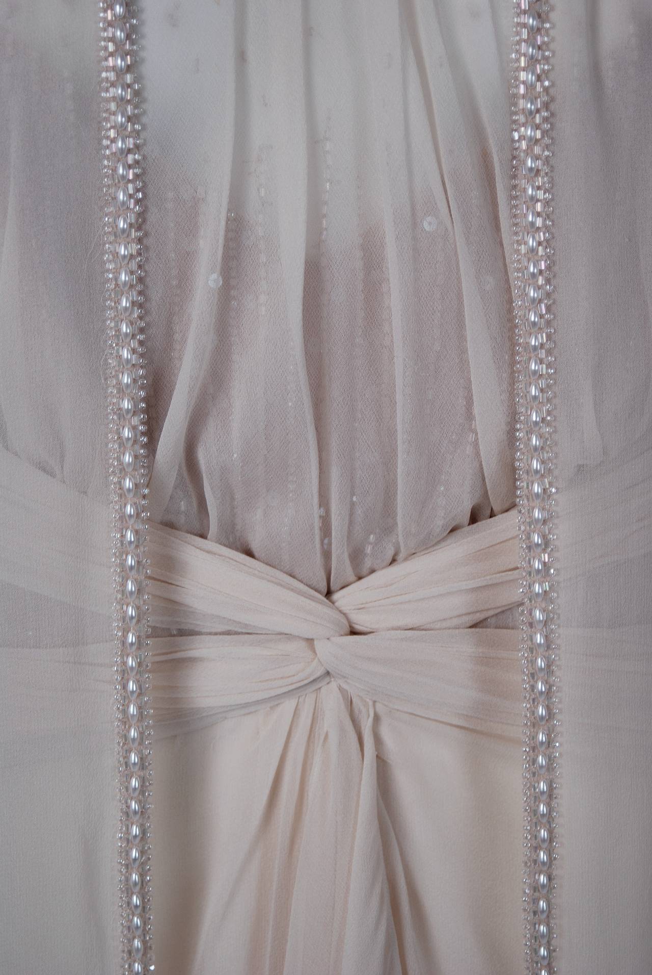 Women's 1970's Bob Mackie Ivory-White Beaded Silk-Chiffon Halter Illusion Gown & Jacket