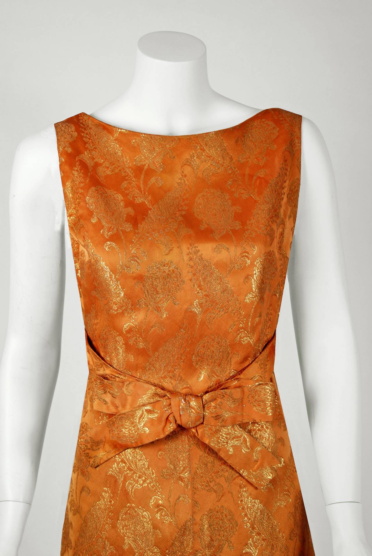 1960's Christian Dior Metallic-Gold Brocade Sleeveless Dress & Jacket Ensemble In Excellent Condition In Beverly Hills, CA