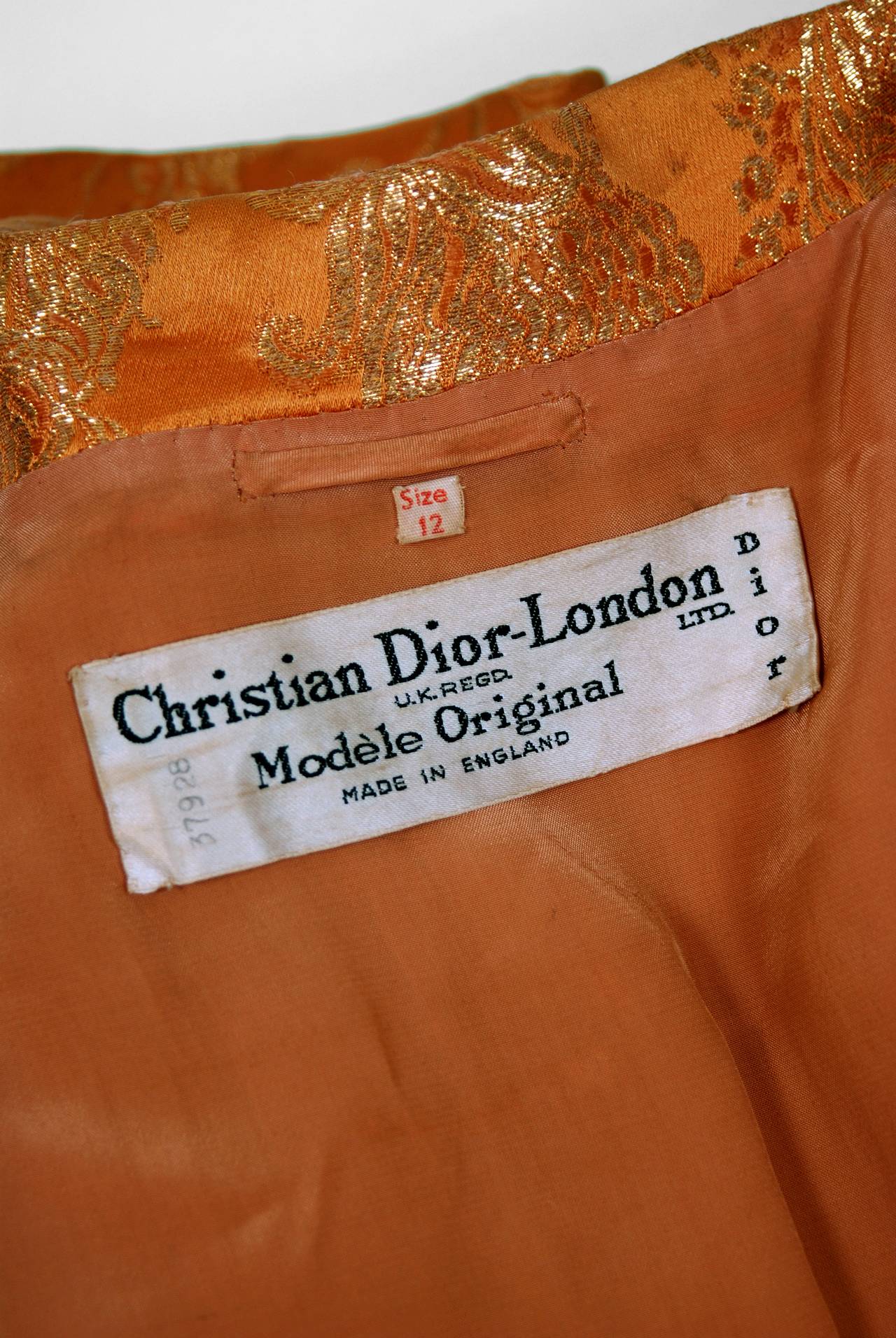 1960's Christian Dior Metallic-Gold Brocade Sleeveless Dress & Jacket Ensemble 2