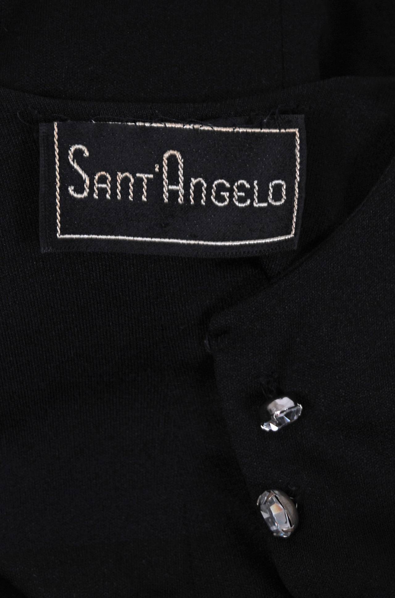 1970's Giorgio Sant' Angelo Black Jersey Rhinestone Bell-Sleeve Hourglass Dress 1