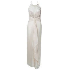1970's Bob Mackie Ivory-White Beaded Silk-Chiffon Halter Illusion Gown & Jacket