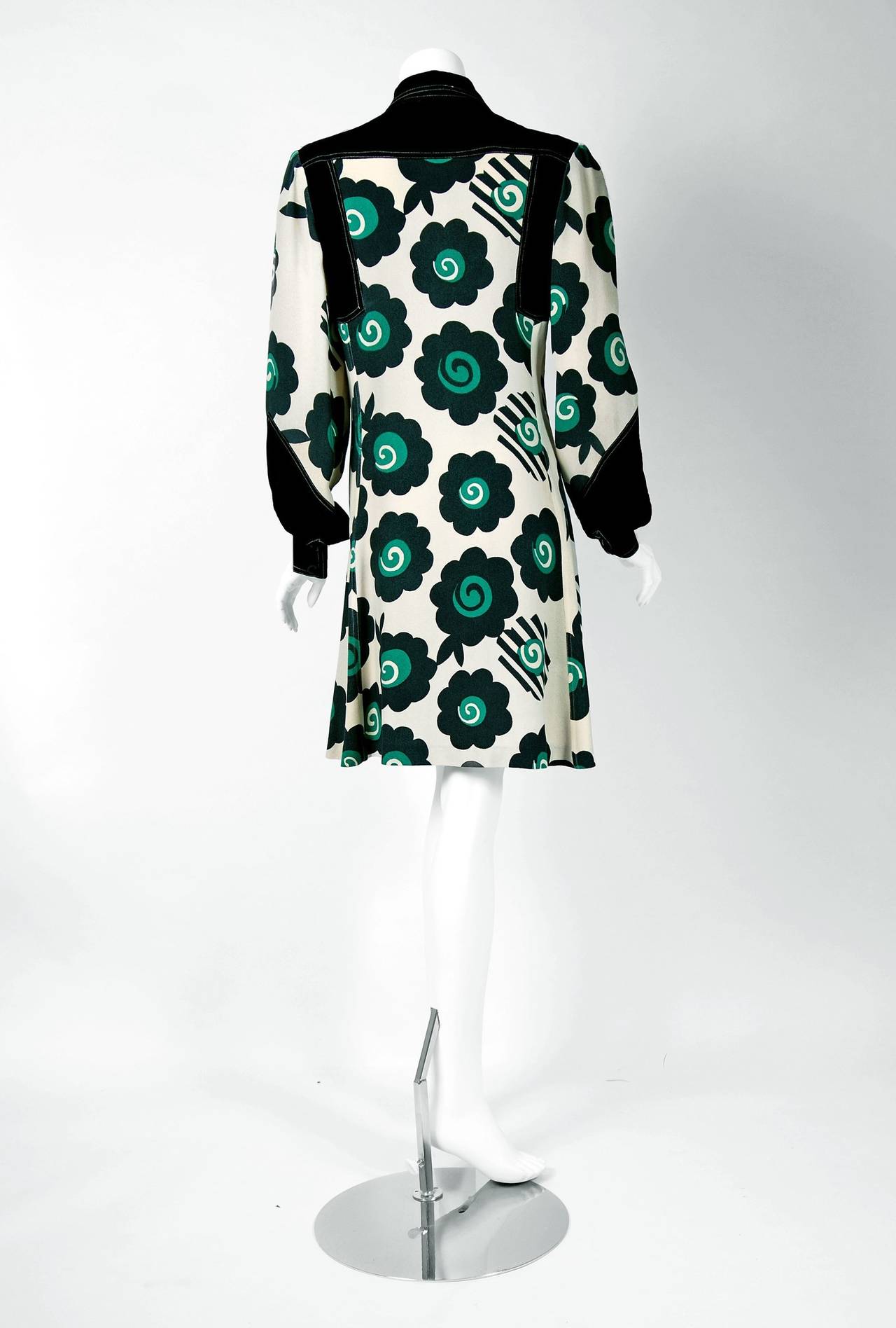 1969 Ossie Clark Moss-Crepe Celia Birtwell Floral Print Billow-Sleeves Dress 1