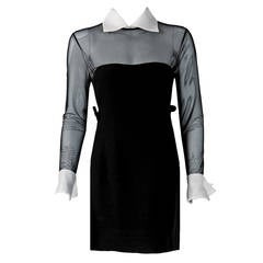 Vintage 1990's Christian Dior Black Strapless-Illusion Collar & Cuffs Mini Party Dress