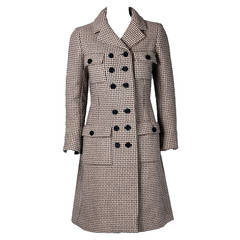 Vintage 1960's Norman Norell Black & Beige Wool Double-Breasted Mod Tailored Coat