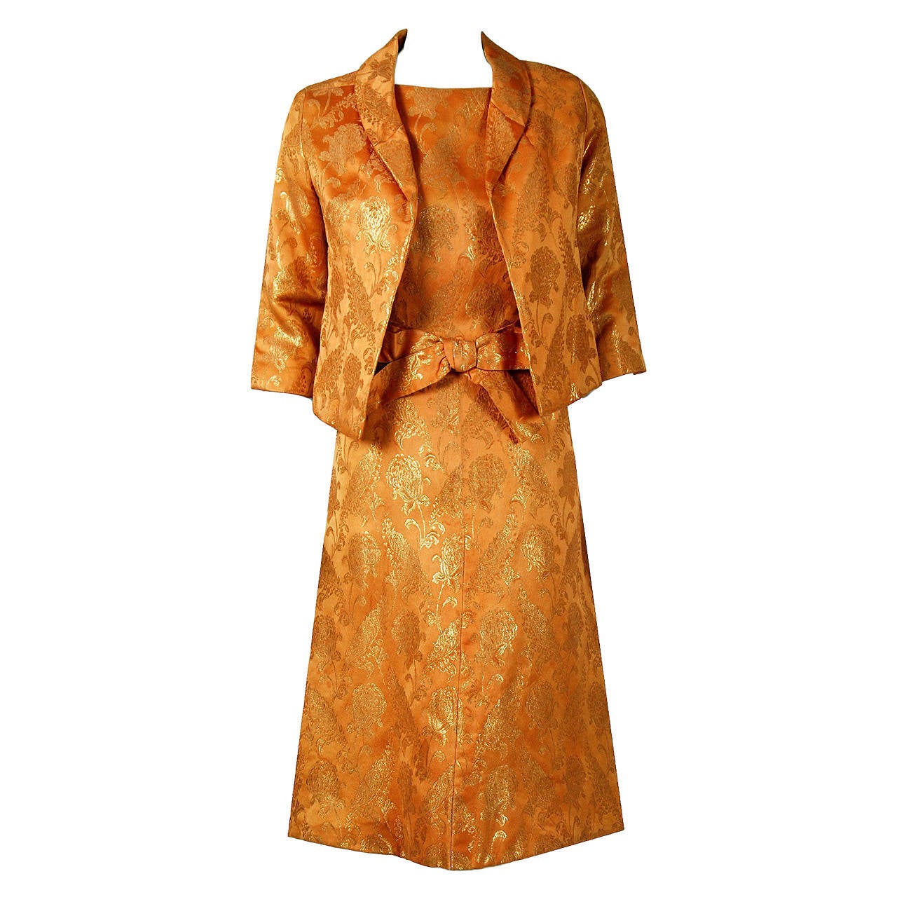 1960's Christian Dior Metallic-Gold Brocade Sleeveless Dress & Jacket Ensemble