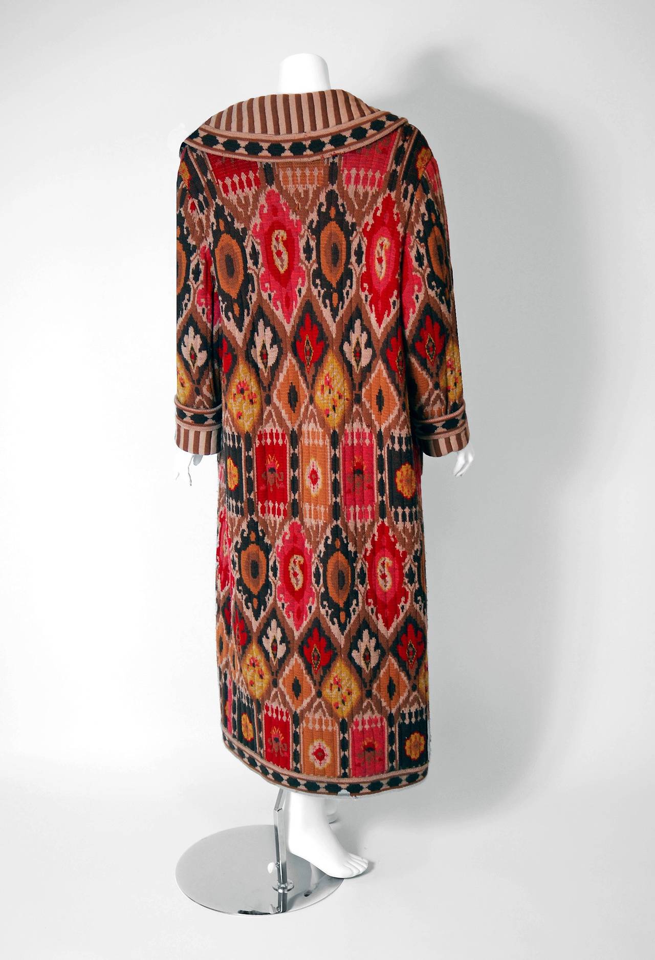 1990's Oscar de la Renta Southwestern Graphic Pattern Italian-Wool Sweater Coat 1