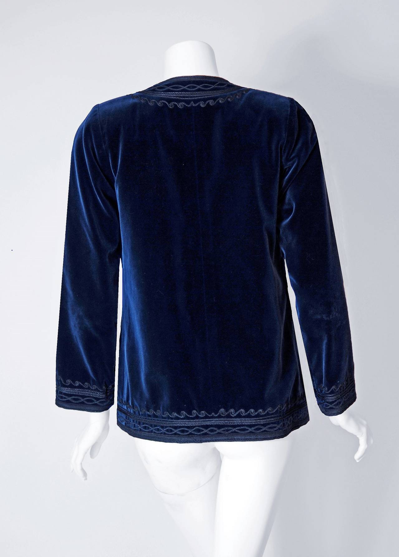 1976 Yves Saint Laurent Navy-Blue Embroidered Velvet Bohemian Russian ...