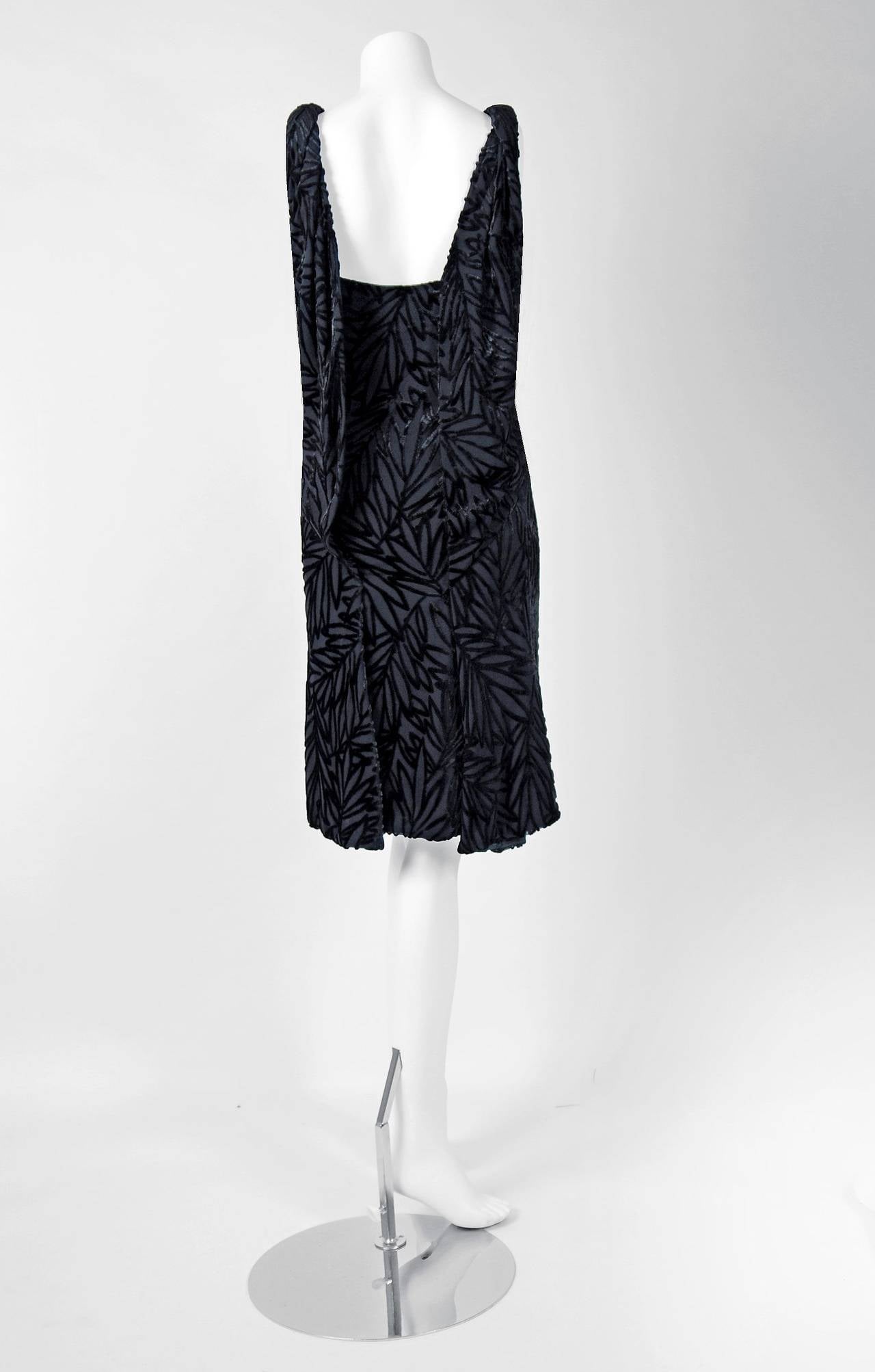 Women's 1960's Galanos Black Cut-Velvet Sleeveless Draped Low-Back Cocktail Dress