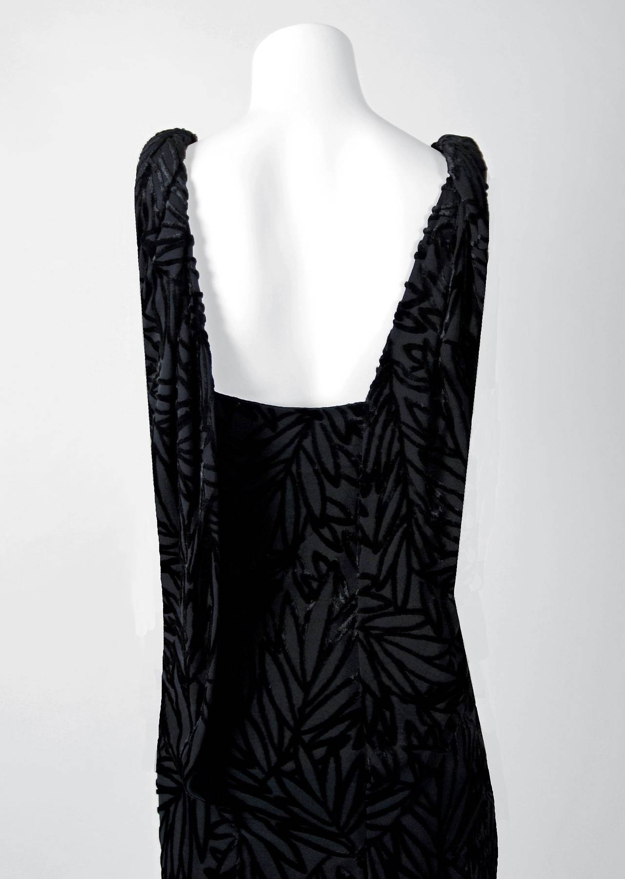 1960's Galanos Black Cut-Velvet Sleeveless Draped Low-Back Cocktail Dress 1