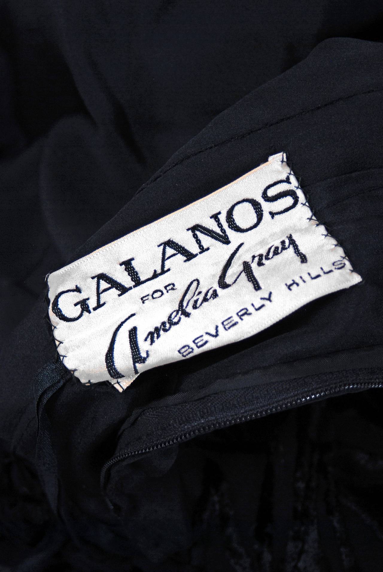 1960's Galanos Black Cut-Velvet Sleeveless Draped Low-Back Cocktail Dress 2