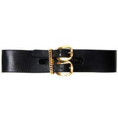 1990's Chanel Black Leather & Gold Hardware Double-Buckle Wide Waist Belt 5