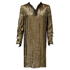 1970's Chanel Metallic-Gold Silk Lame Tunic Dress & Matching Shorts Ensemble