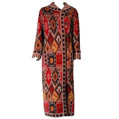 1990
s Oscar de la Renta Southwestern Graphic Pattern Italian-Wool Sweater Coat
