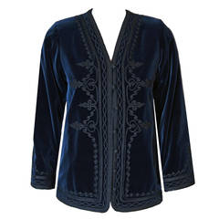Vintage 1976 Yves Saint Laurent Navy-Blue Embroidered Velvet Bohemian Russian Jacket