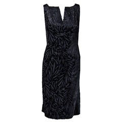1960's Galanos Black Cut-Velvet Sleeveless Draped Low-Back Cocktail Dress