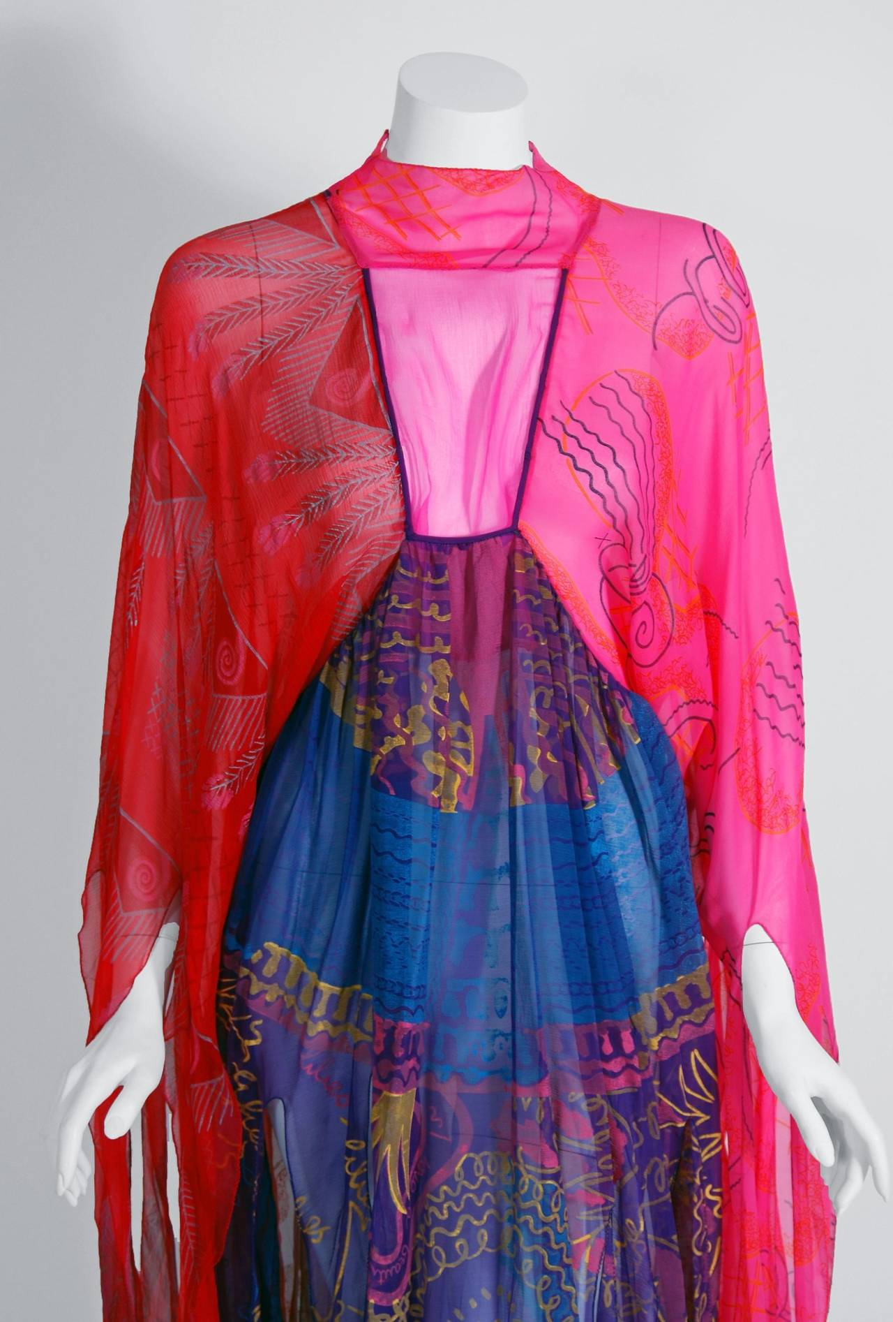 Zandra Rhodes was one of the British designers who put London at the forefront of the international fashion scene in the 1970's. Her designs are considered creative statements, dramatic but graceful, bold but feminine. Zandra is renowned for her use