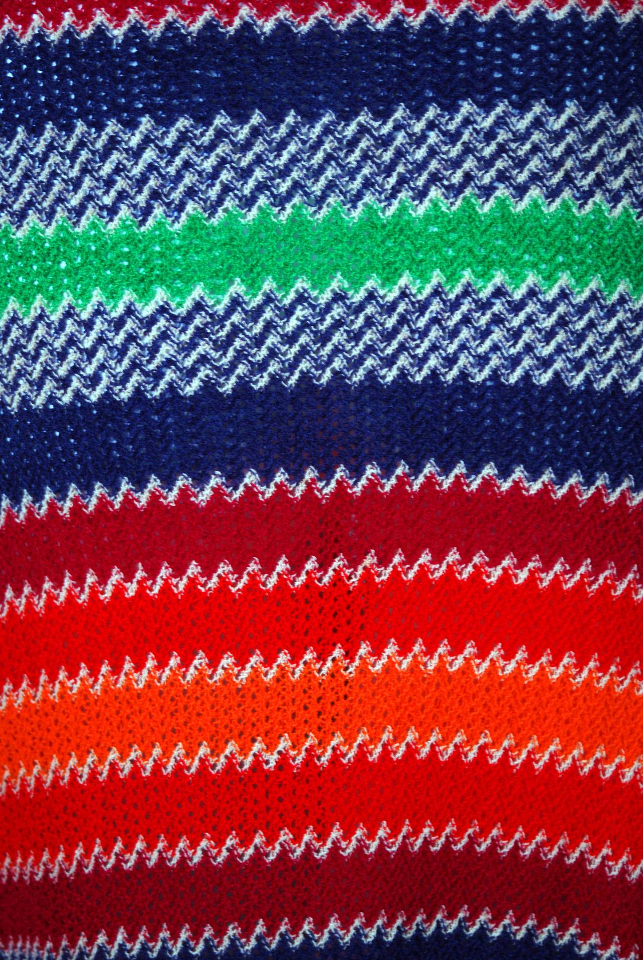Women's 1970's Missoni Vibrant Rainbow Stripe Graphic Knit Bias-Cut Halter Maxi Dress