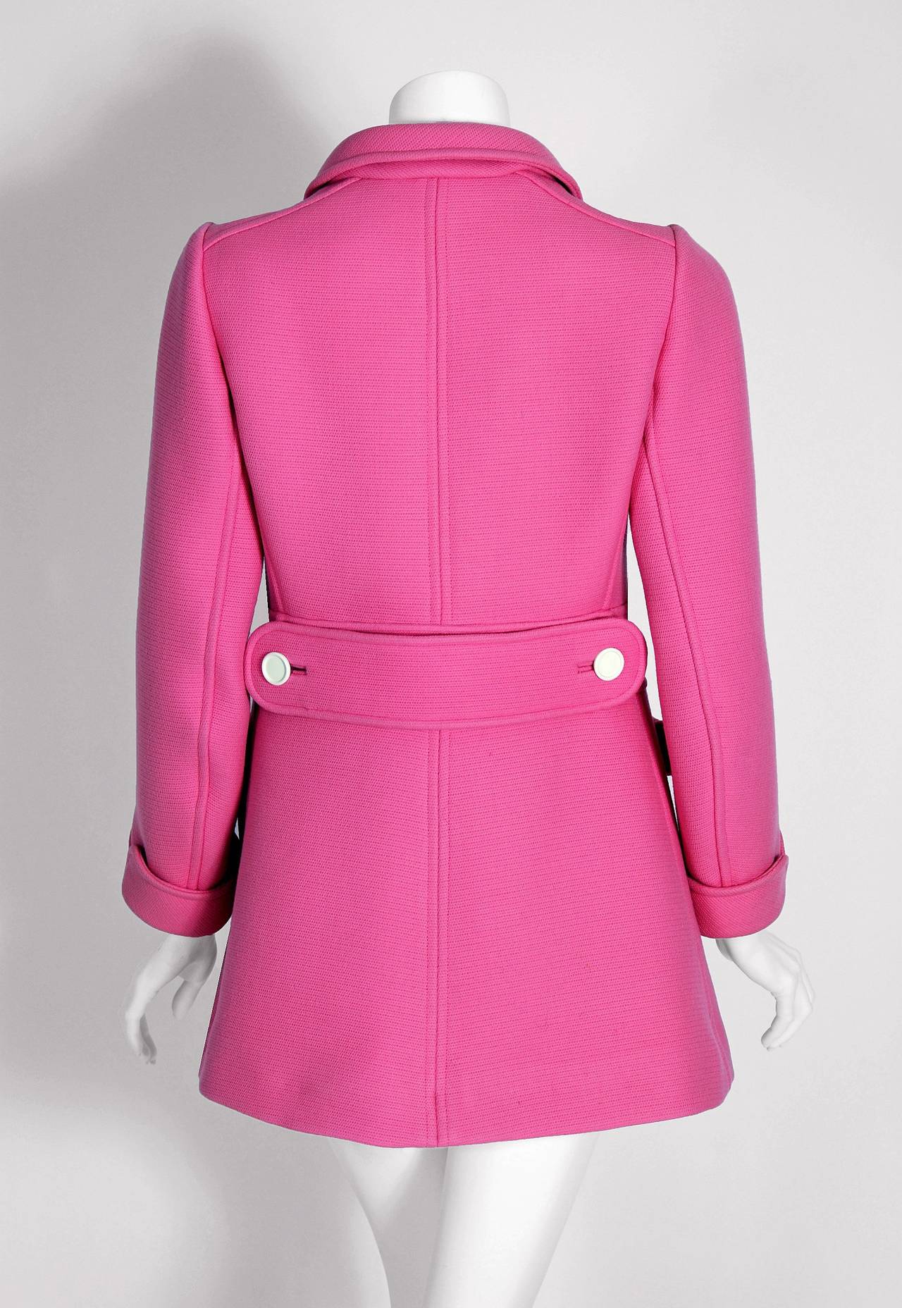 1967 Courreges Couture Bubblegum-Pink Wool Mod Space-Age Tailored Coat Jacket 1