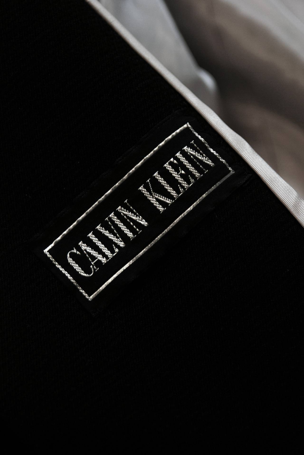Women's 1968 Calvin Klein Black Wool Rhinestones Belted Mod Space-Age Tailored Coat
