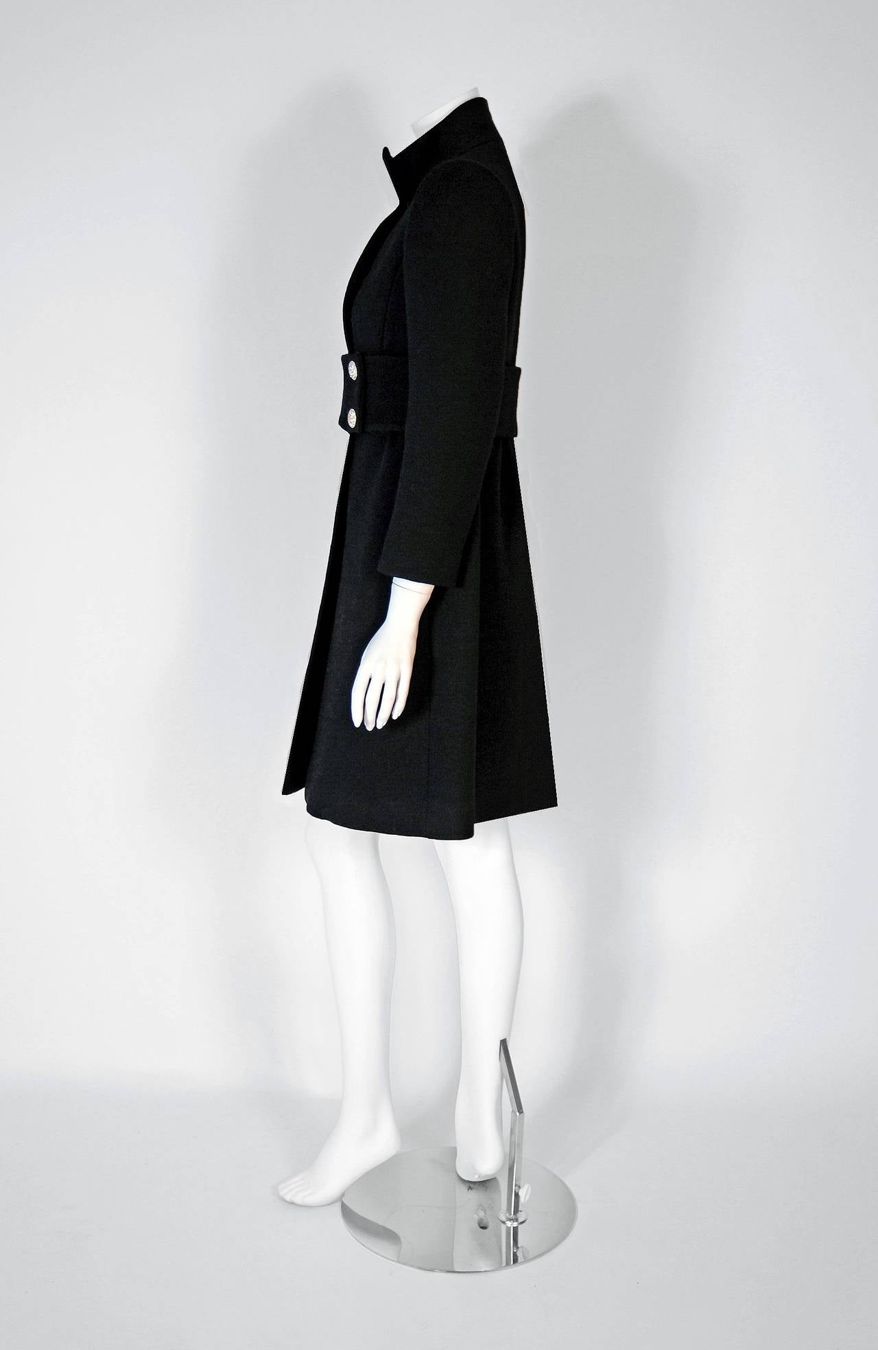 Magnificent Calvin Klein designer black wool coat from his first 1968 collection! His vision was very influential that by 1975 Vogue was calling his work 