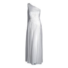 1970's Claude Riha Couture White Pleated Chiffon One-Shoulder Grecian Gown