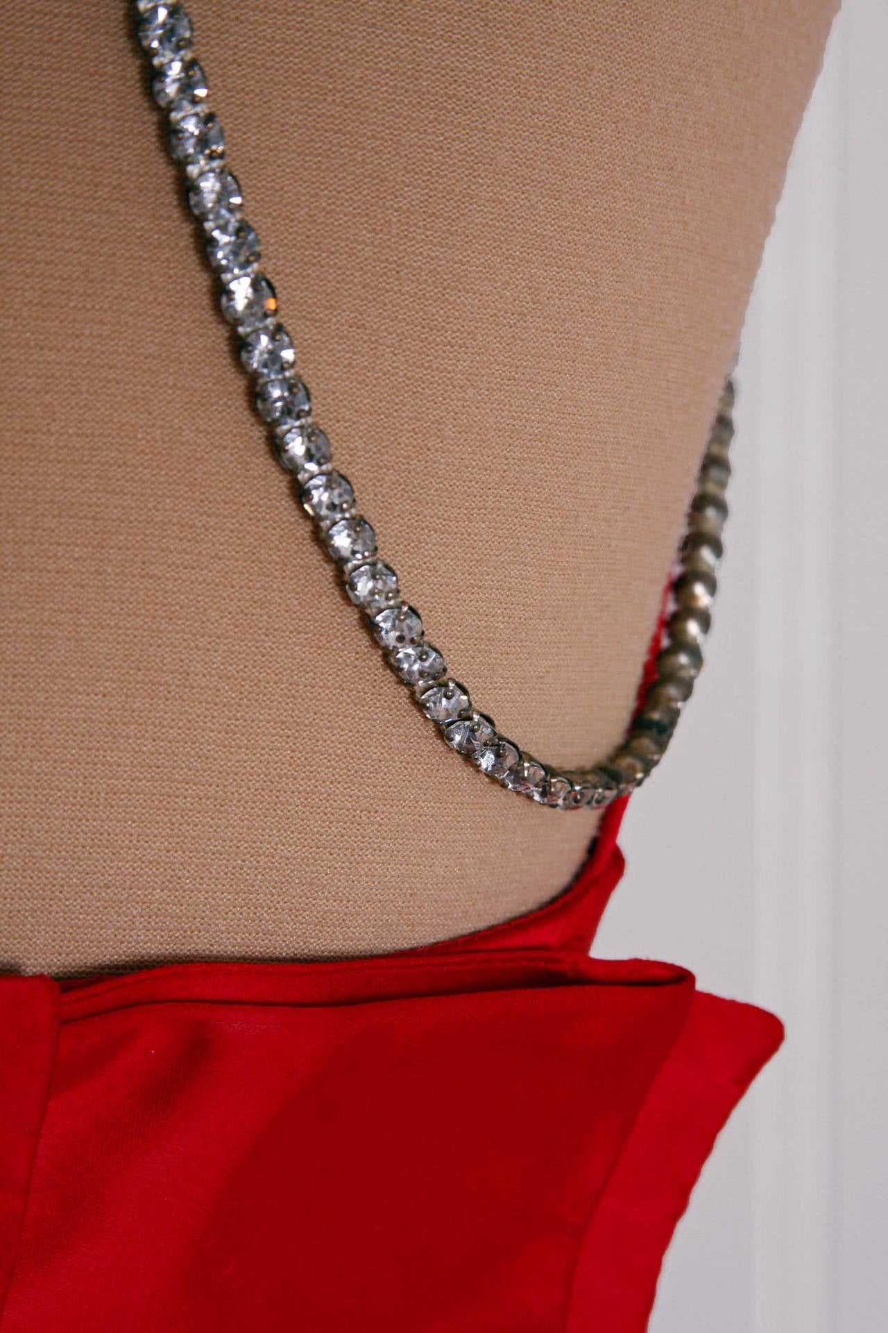 Women's 1950's Lilli Diamond Ruby-Red Chiffon Rhinestone Halter Backless Party Dress