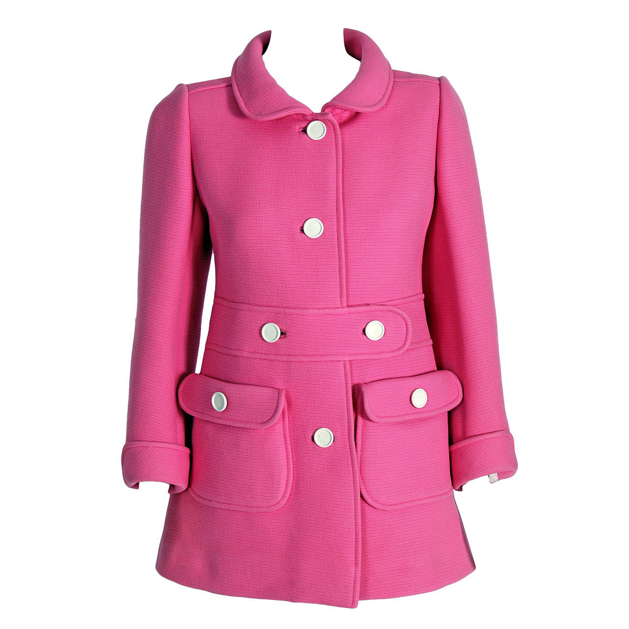 1967 Courreges Couture Bubblegum-Pink Wool Mod Space-Age Tailored Coat Jacket