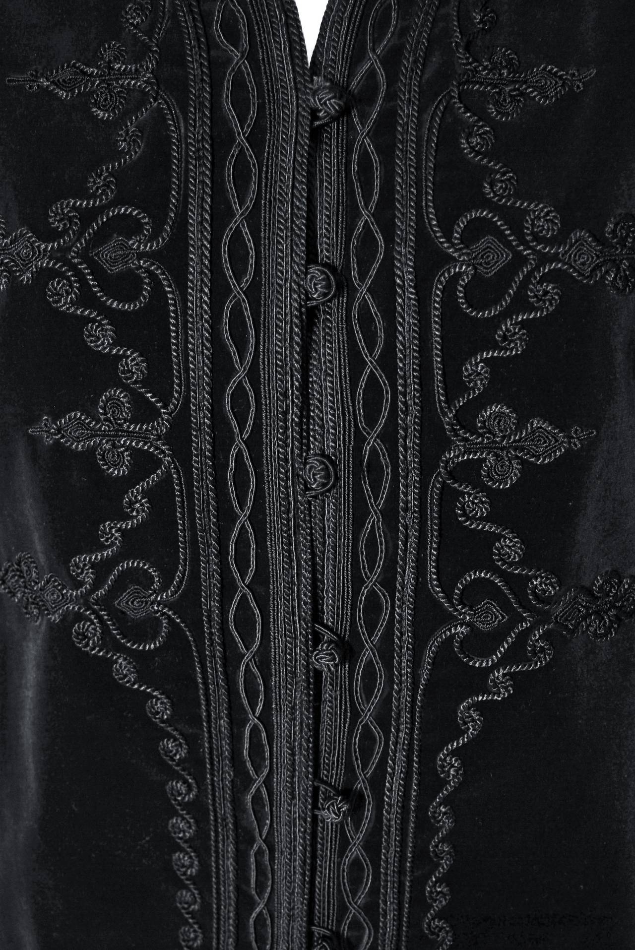 Women's 1976 Yves Saint Laurent Embroidered Black Velvet Bohemian Russian Jacket & Skirt