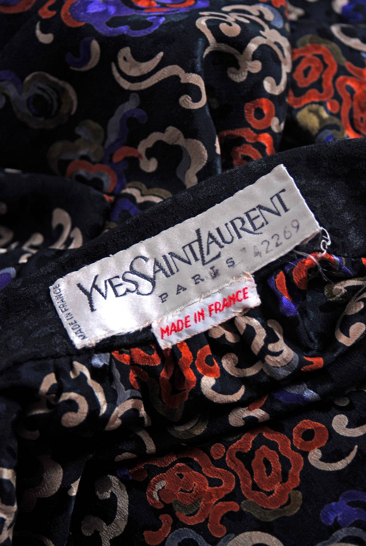 Women's 1977 Yves Saint Laurent Haute-Couture Colorful Silk Print Belted Kimono Jacket